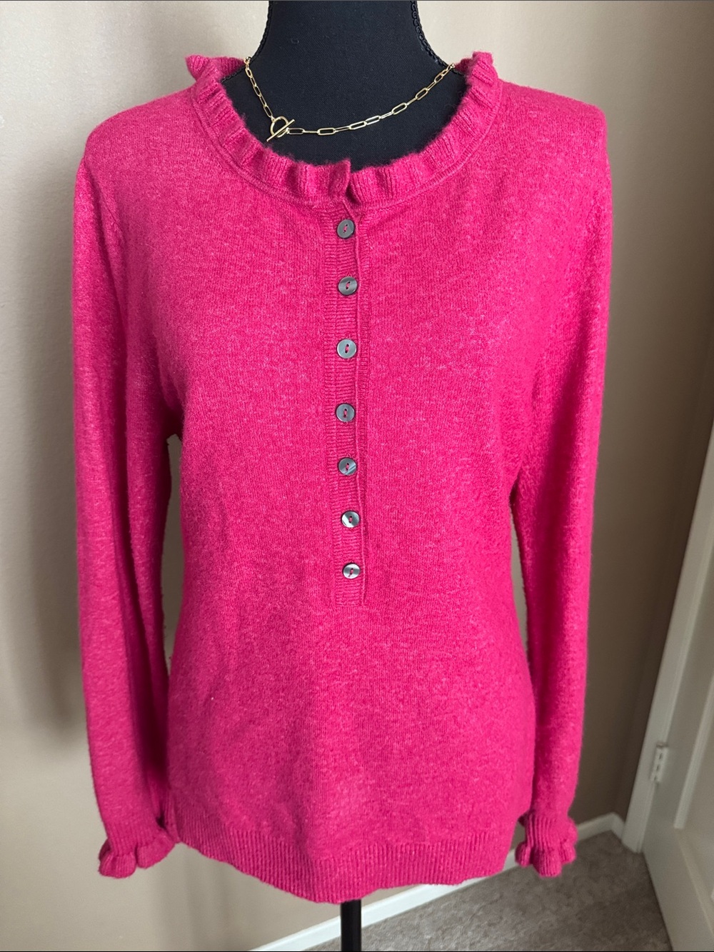 Sundance Edwina Cashmere blendPink Ruffle Trim Crewneck Sweater